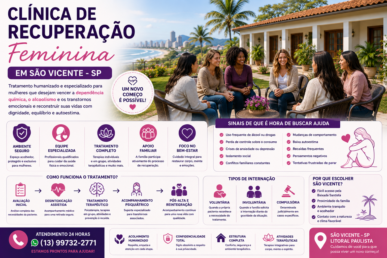 Clínica de Recuperação Feminina em São Vicente SP: Tratamento Humanizado para Dependência Química, Alcoolismo e Saúde Mental