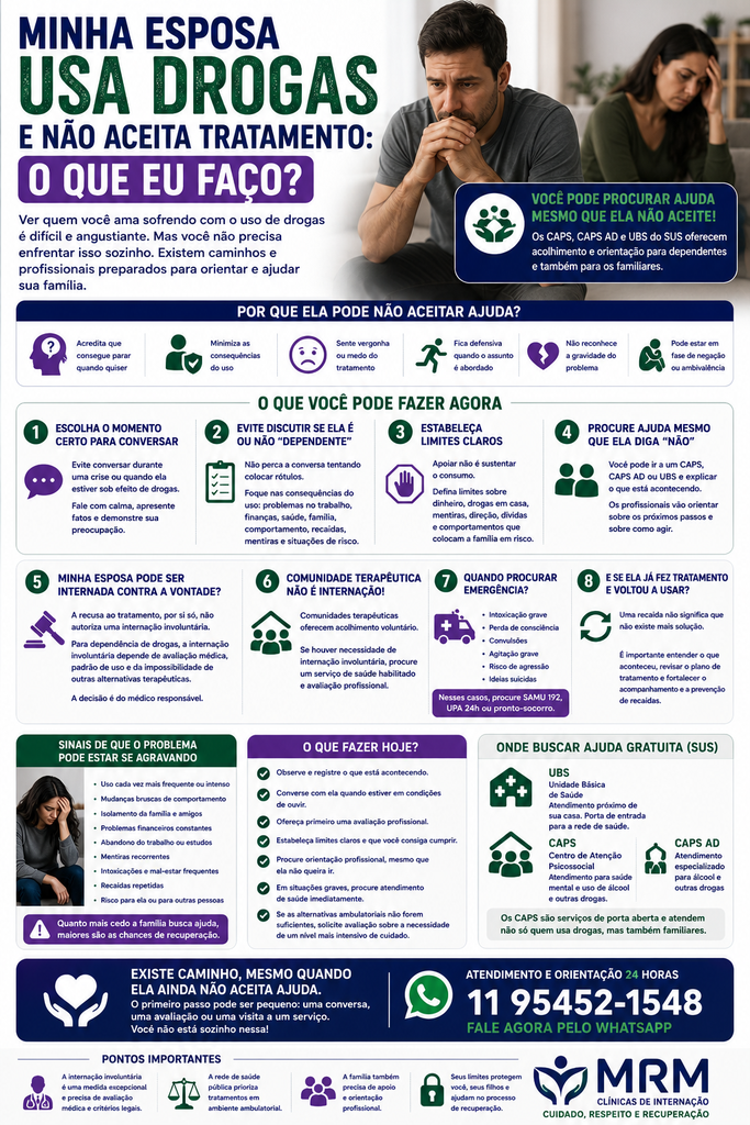 minha esposa usa drogas e não aceita tratamento