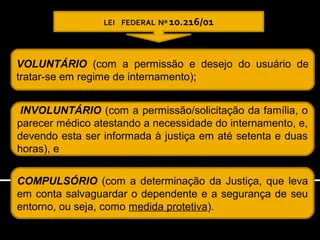 Resumo das principais diferenças - A principal diferença entre internação involuntária e compulsória reside na base legal e nos procedimentos envolvidos. Enquanto a internação involuntária é mediada por familiares e profissionais de saúde, a compulsória requer uma decisão judicial.